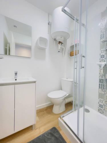 a bathroom with a toilet and a glass shower at LE 84 in Le Mans