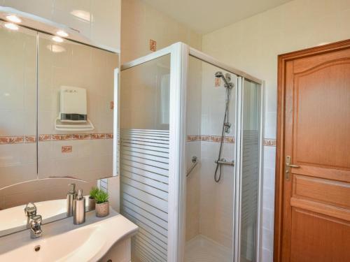 a bathroom with a shower and a sink at Grande Gite Bassoues in Bassoues