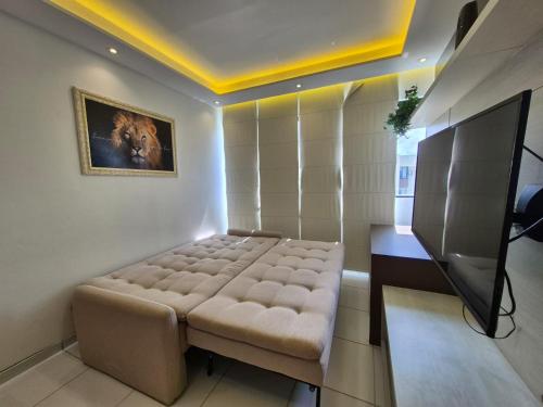 a living room with a couch and a television at Apartamento com suite in Parnamirim