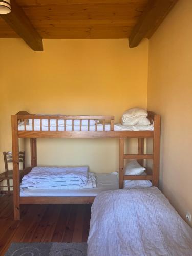 two bunk beds in a room with a yellow wall at Pokój i Spokój in Szarki
