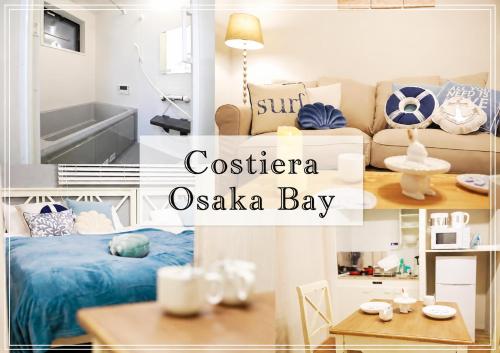 a collage of a living room with a couch and a bed at Costiera Osaka Bay in Osaka