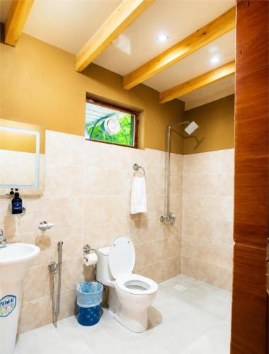 a bathroom with a toilet and a sink at Escape Retreat Hunza in Karimabad Hunza