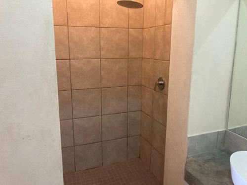 a shower with a glass door in a bathroom at 51 on Parfitt in Bloemfontein