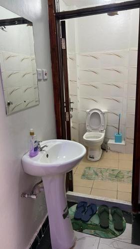 a bathroom with a sink and a toilet at Infinite Stays in Thika