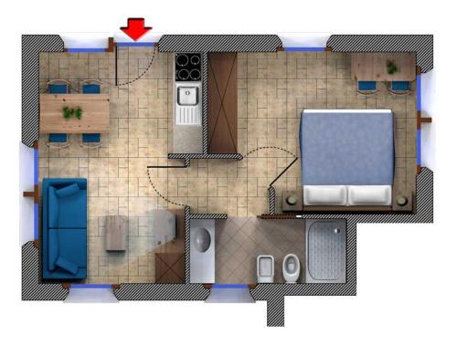 a floor plan of a house with a red arrow at Chalet Betty in Livigno