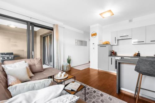 Ground floor apartment with 1 bedroom , big terrace with garden and BBQ