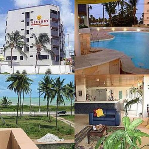 un collage de fotos de un hotel y una piscina en Victory Flat Intermares en Cabedelo