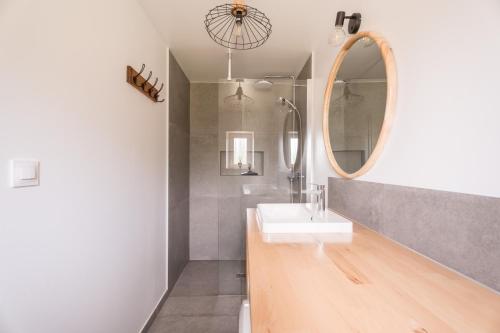 a bathroom with a sink and a mirror at Chez Mémé in Engenthal