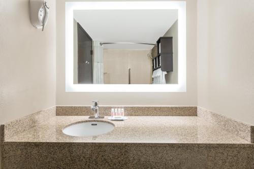 a bathroom with a sink and a mirror at Ramada by Wyndham Tuscaloosa in Tuscaloosa