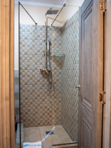 a shower with a glass door in a bathroom at Hotel Boutique Casa Venusian in Venus