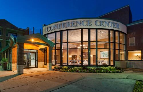 a store front of a conference center at night at The Inn on Lake Superior in Duluth