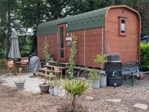 a small house with plants in a yard at Tinyhouse Sabrina in Papenburg