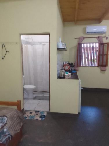 a room with a bathroom with a toilet and a sink at Departamento Monoambiente-Selva Stay Iguazu in Puerto Iguazú