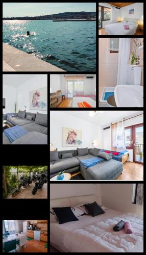 a collage of photos of a living room with water at Apartman Arija-Pino in Vodice