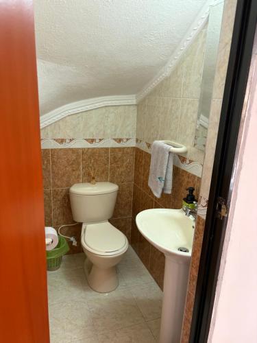 a bathroom with a toilet and a sink at El Palmar in Palmira