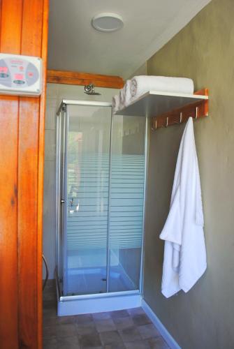 a shower in a bathroom with a glass shower stall at Termas Concepcion in Concepción del Uruguay