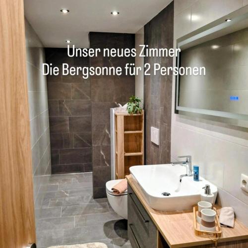 a bathroom with a sink and a toilet at Lampererhof in Sankt Johann in Tirol