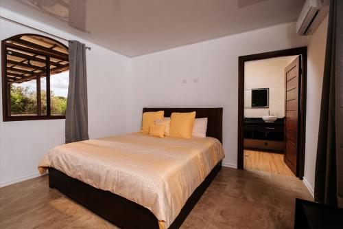 a bedroom with a large bed and a mirror at Pedasi, Casa Limon - 2 BD in Purio