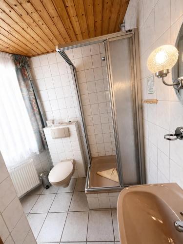 a bathroom with a shower and a toilet at Monteurzimmer Usedom in Usedom Town