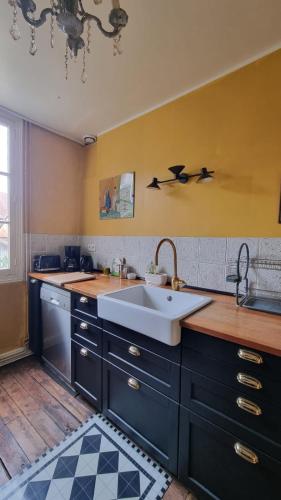 a kitchen with a sink and a counter top at La Bonne Etoile, près Giverny in Vernon
