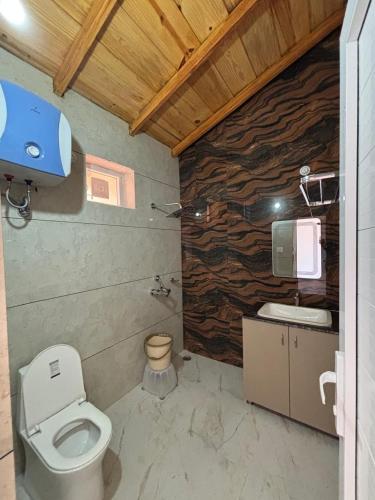 a bathroom with a toilet and a sink at Ramasa Lake House in Bhīm Tāl