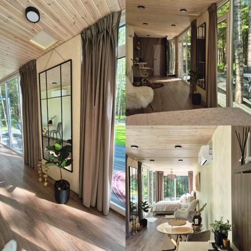 two images of a living room and a house at For-rest Užsienis in Kazitiškis