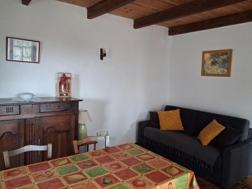 a living room with a couch and a table at Gite du Fourbas in Belmont-Sainte-Foi