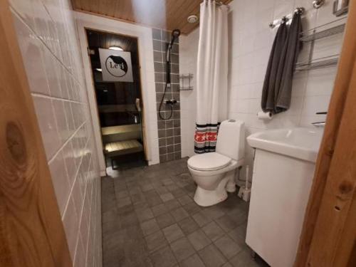 a small bathroom with a toilet and a sink at Aabro, Levi in Kittilä