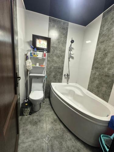 a bathroom with a bath tub and a toilet at mado house in Chakvi