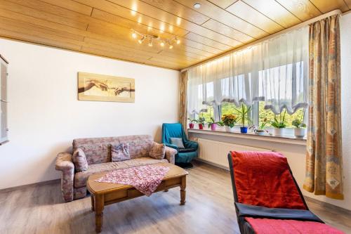 a living room with a couch and a table at Gierske Ferienwohnung in Olsberg