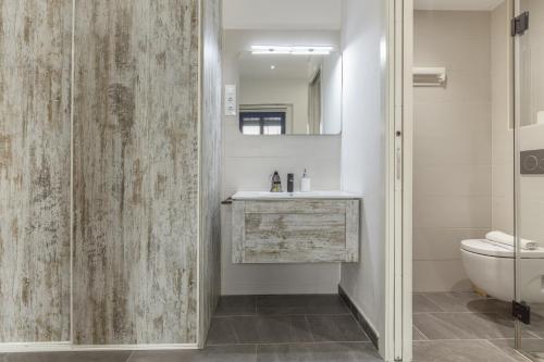 a bathroom with a shower and a toilet and a sink at Petit Loft in Canet de Mar