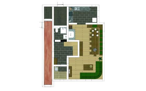a rendering of a floor plan of a house at Ferienhäuser Tschofen Garfrescha in Sankt Gallenkirch