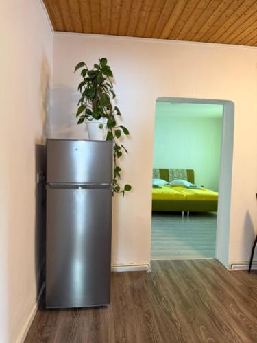 a plant sitting on top of a refrigerator in a room at Caroline in Leoben