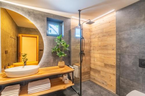 a bathroom with a sink and a shower at Casa Lipa in Horní Maršov