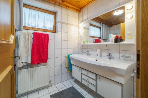 a bathroom with a sink and a mirror at Landler Auszeit in Thiersee
