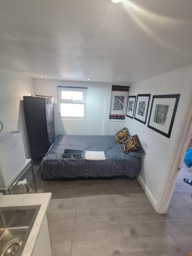 a bedroom with a bed in the corner of a room at 1 Bedroom studio in Datchet