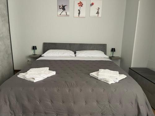 ein Schlafzimmer mit einem großen Bett, auf dem zwei Handtücher liegen in der Unterkunft DammHouse in Campobasso