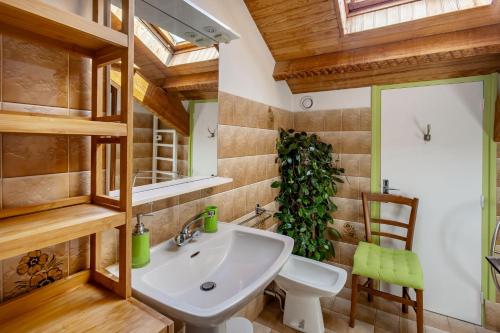 a bathroom with a sink and a mirror at Chambres hôtes Le Champ Des Oiseaux in Rochechouart