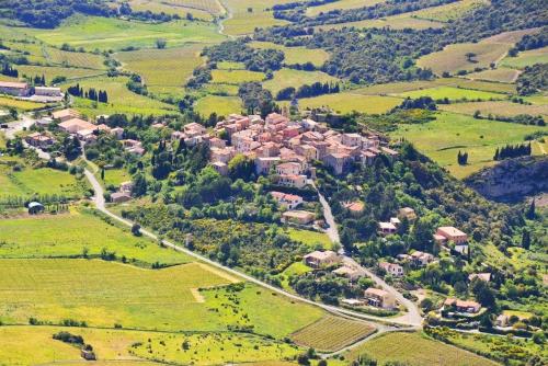 an aerial view of a village in the hills at Apartment the Haven in Cucugnan