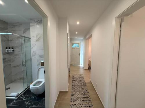 a bathroom with a toilet and a walk in shower at Frontière de Monaco - Spacieux et confortable - GM in Beausoleil