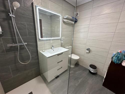 a bathroom with a shower and a sink and a toilet at piso en puerto de Jávea in Jávea