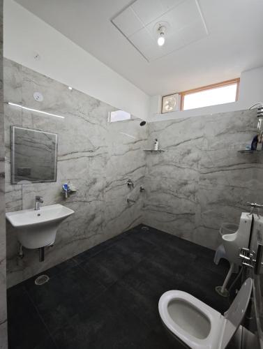 a bathroom with a sink and a toilet at Green Paradise 2BHK Villa with a Pool in Rishīkesh