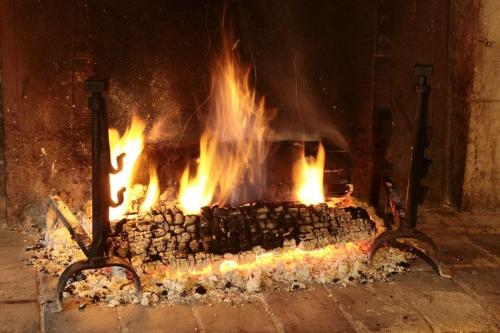 a fire in a brick oven with flames in it at Auberge le Collet in Saint-Agnan-en-Vercors