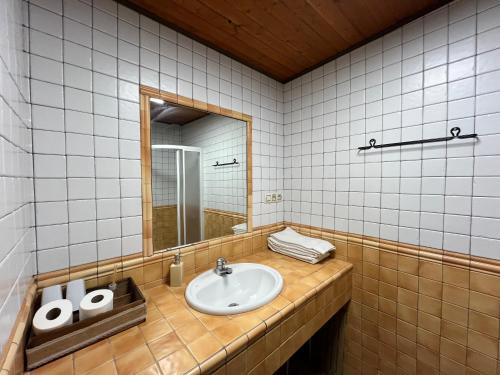a bathroom with a sink and a mirror at Casa Rural Valle del Jerte in Jerte