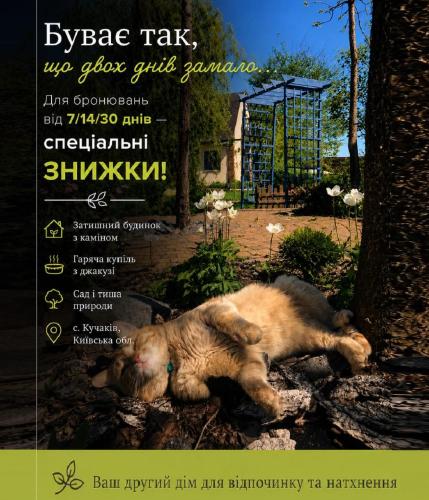 a poster of a dog laying on the ground at Villa del Grossa Будинок з каміном та чаном на дровах in Kuchakiv