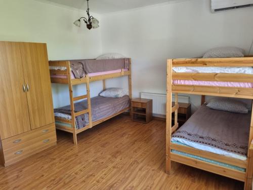 a room with two bunk beds and a closet at Casa Regina Pacis in Vărvăreuca