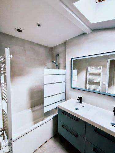 a bathroom with a sink and a mirror at Maison centre ville et lac Hossegor in Soorts-Hossegor