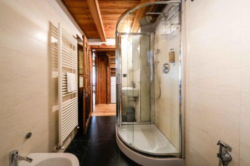 a bathroom with a shower and a sink at Chalet Les Airelles in Valtournenche