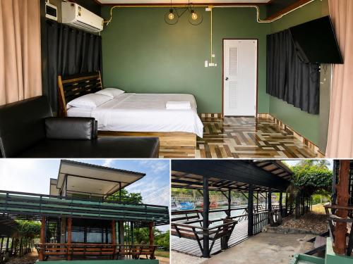 a room with a bed and a green wall at DD HOMESTAy หาดสะพลี in Ban Tha Samet (1)