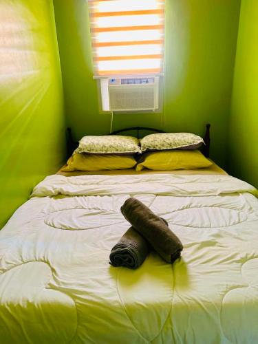 a green bedroom with a large bed with a window at Casa Uno Leyte in Palo